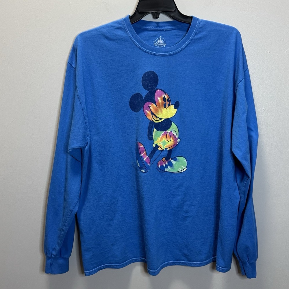Disney‎ Parks T-Shirt Adult SZ 2XL Blue Mickey Mouse Disneyland Long Sleeve Top